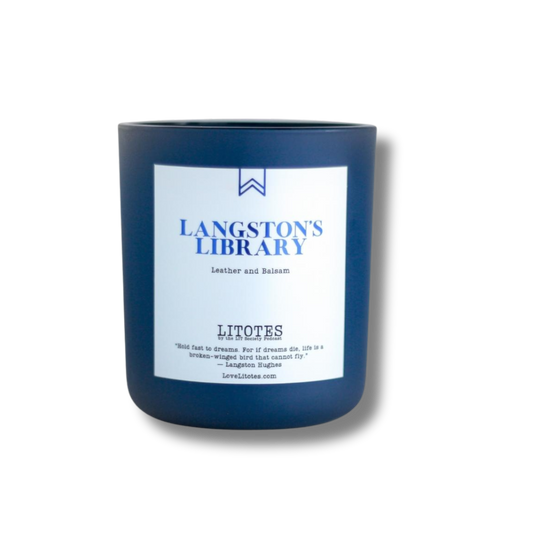 Blue candle with a label on a white background