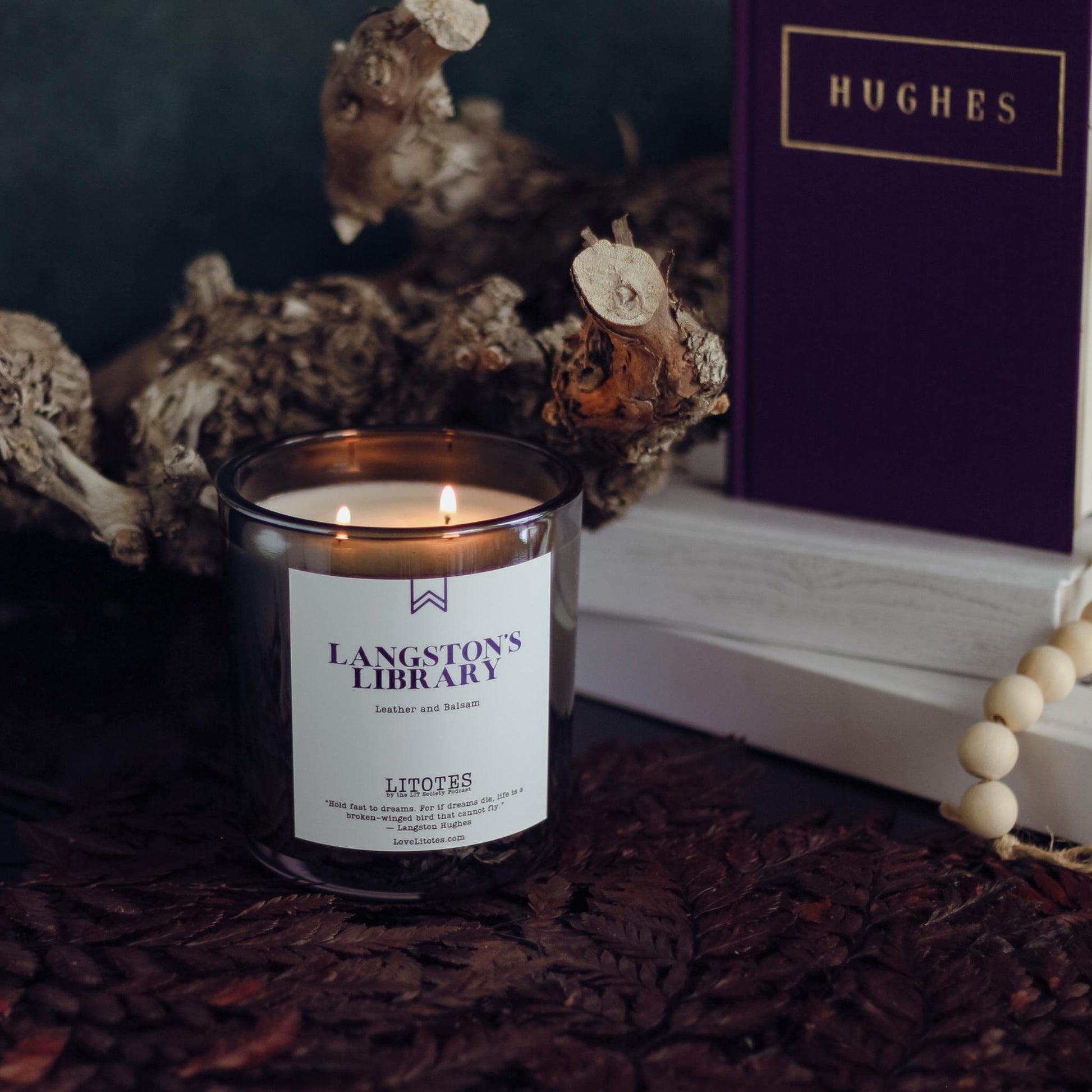 Luxury Soy Candle with the aroma of leather and balsam. Langston's Library, celebrating author Langston Hughes. Black-owned, woman-owned, Chicago-made luxury candle company.